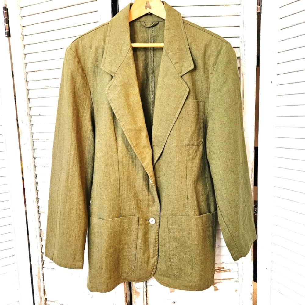 Vintage 90s Cotton/linen Blend Boyfriend Jacket Olive Green S/M